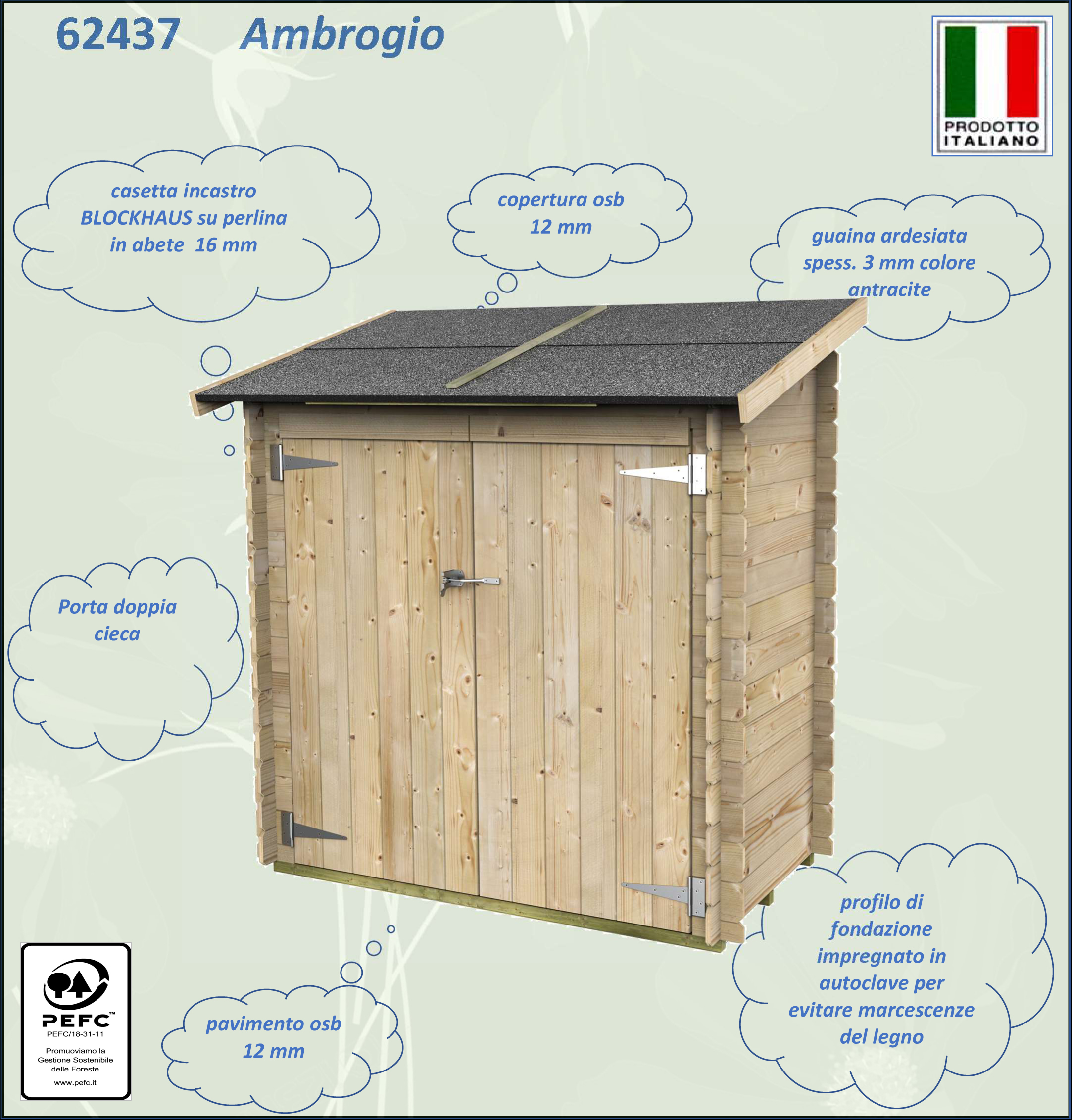 Garden house Alce Bh16 Ambrogio 155x85 cm PDC pefc grey coloured