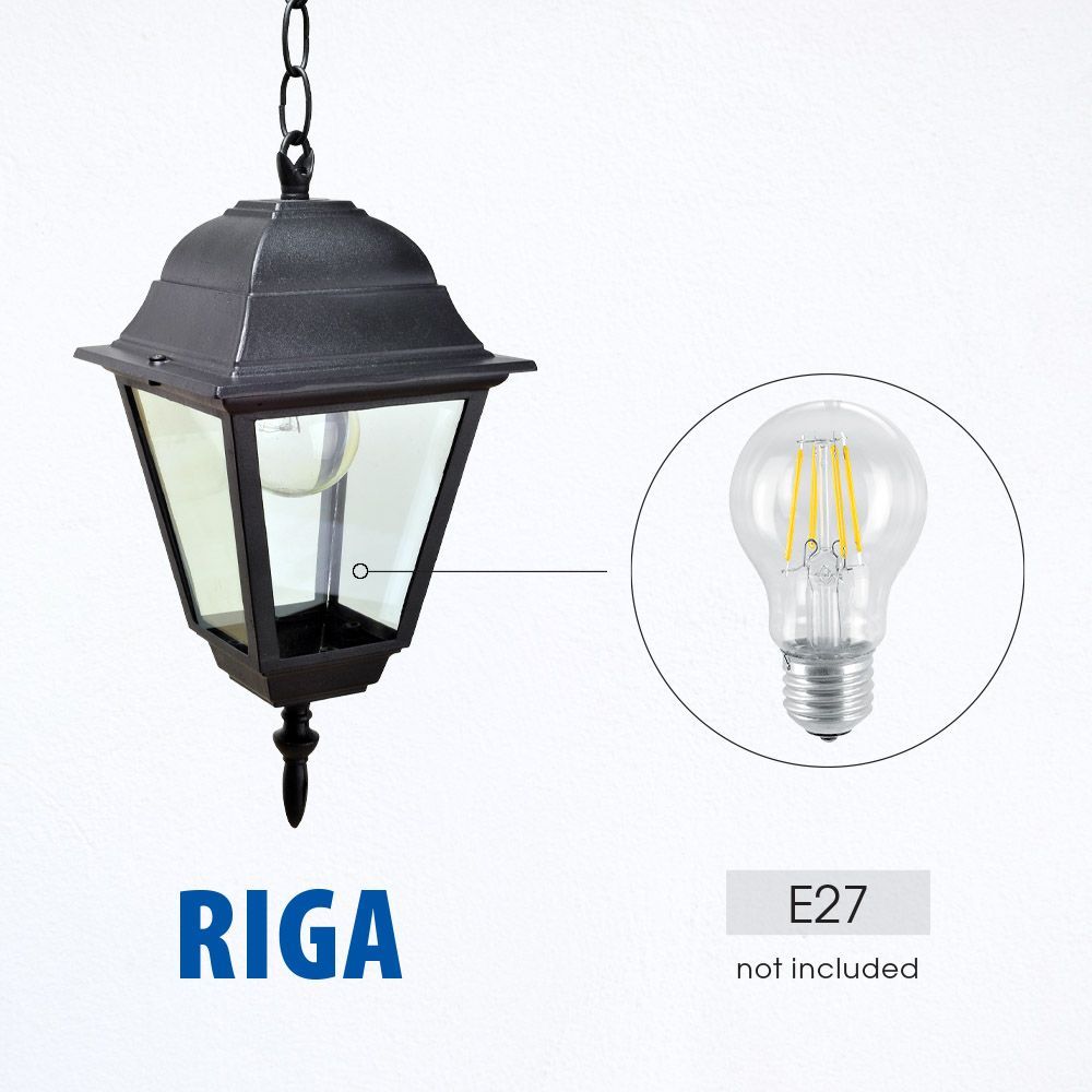 Фенер RIGA H006 – висящ, алуминиев, черен, E27, IP44 | Външно осветление Vivalux