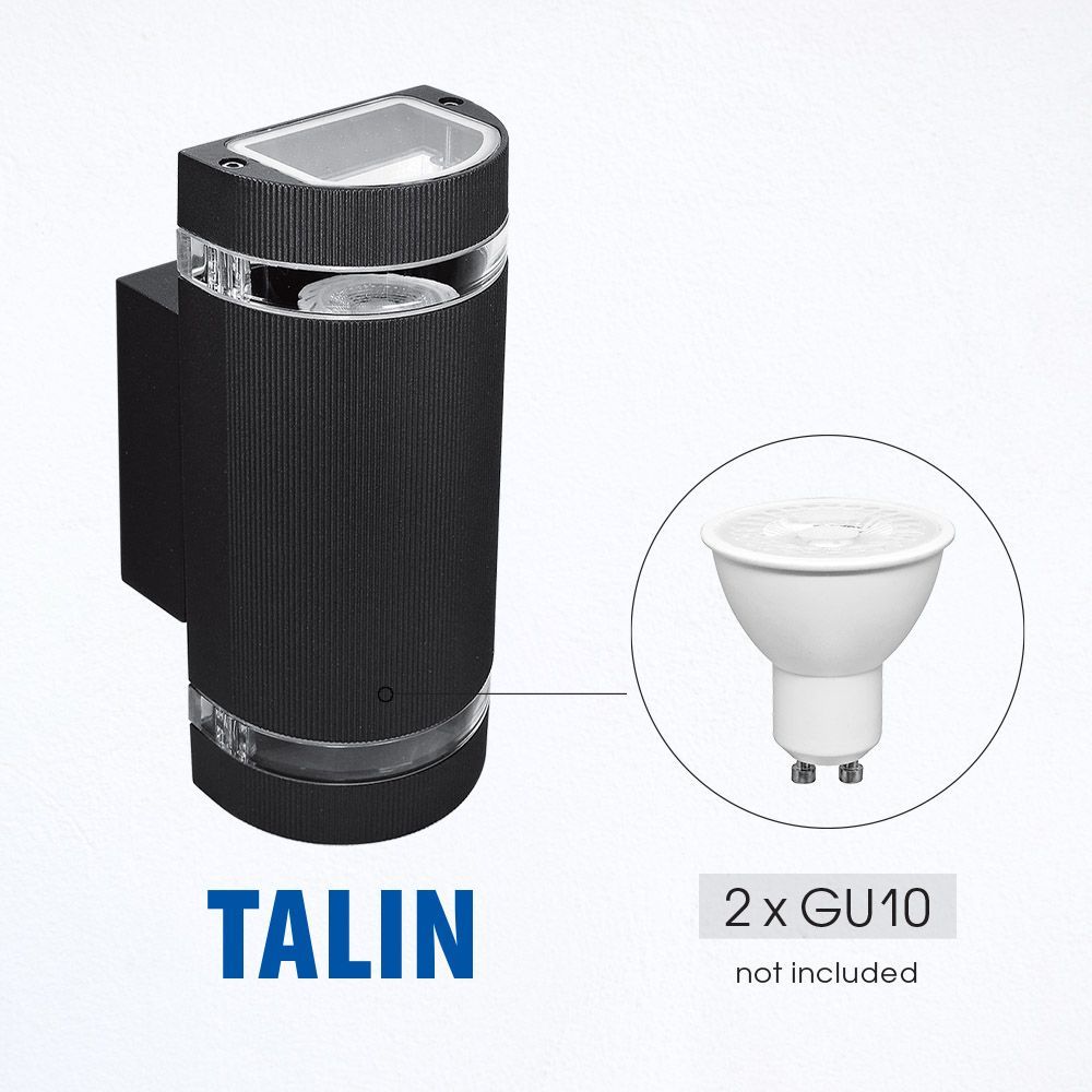 Фасадно осветително тяло TALIN – 2xGU10, черен, IP44 | Външно осветление Vivalux
