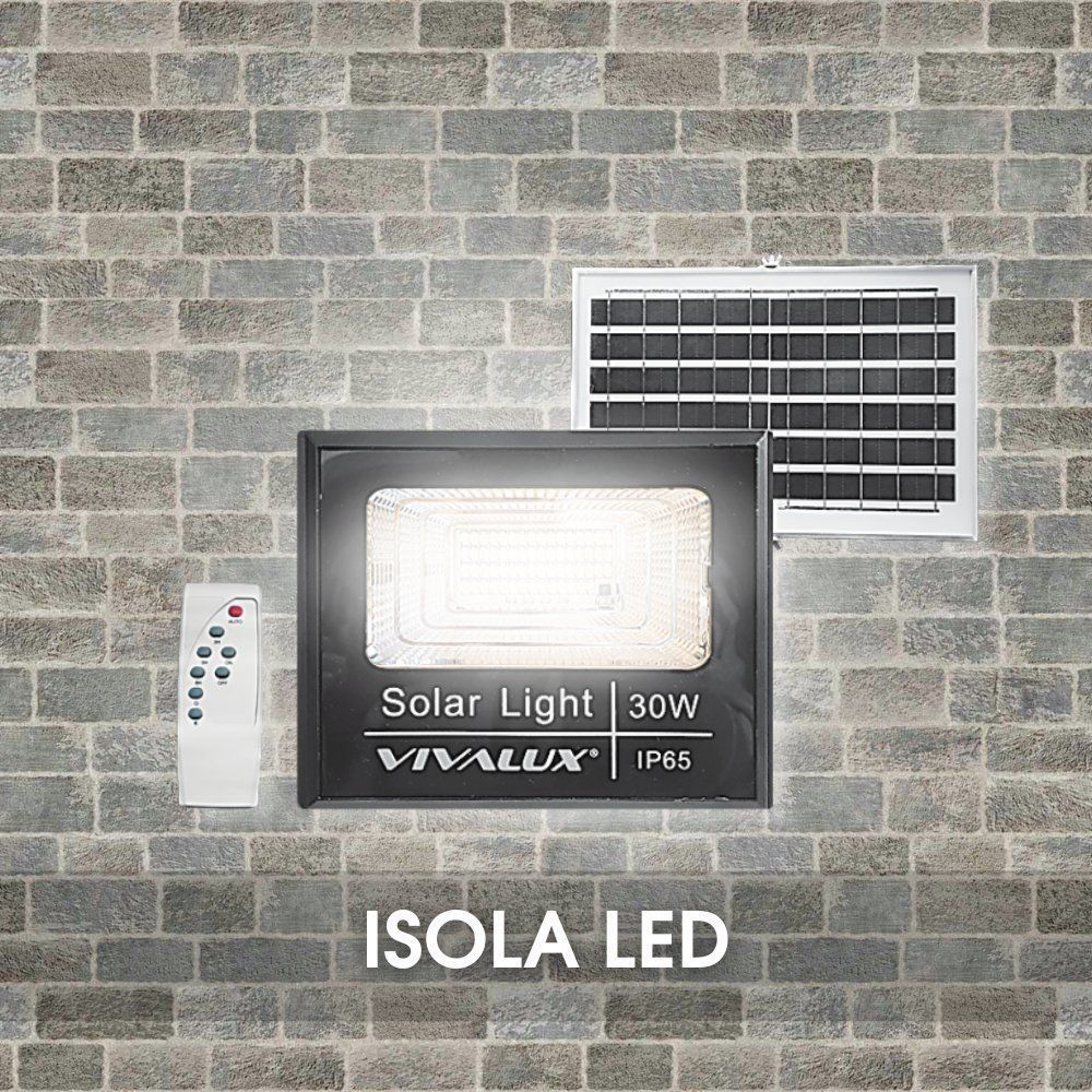LED прожектор със соларен панел ISOLA LED ∙ 30W ∙ 350lm ∙ 6400K ∙ IP65 | Соларно външно осветление Vivalux