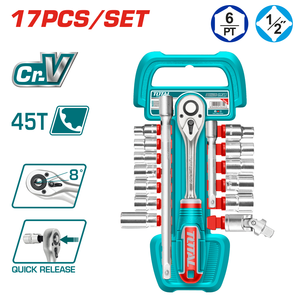 TOTAL INDUSTRIAL Tool Set 1/2", 17 Pieces | Price | GardenMax