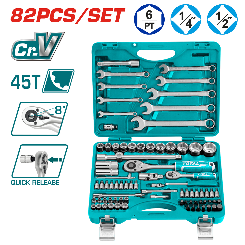 TOTAL INDUSTRIAL Tool Set 1/4" + 1/2", 82 Pieces | Price | GardenMax