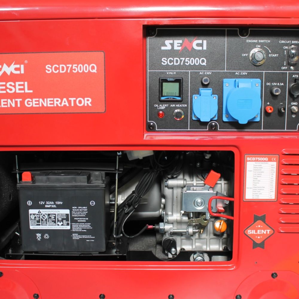 Обезшумен дизелов монофазен генератор SENCI SC-7500QN, 6 kW, 18 л, ел. стартер и ATS