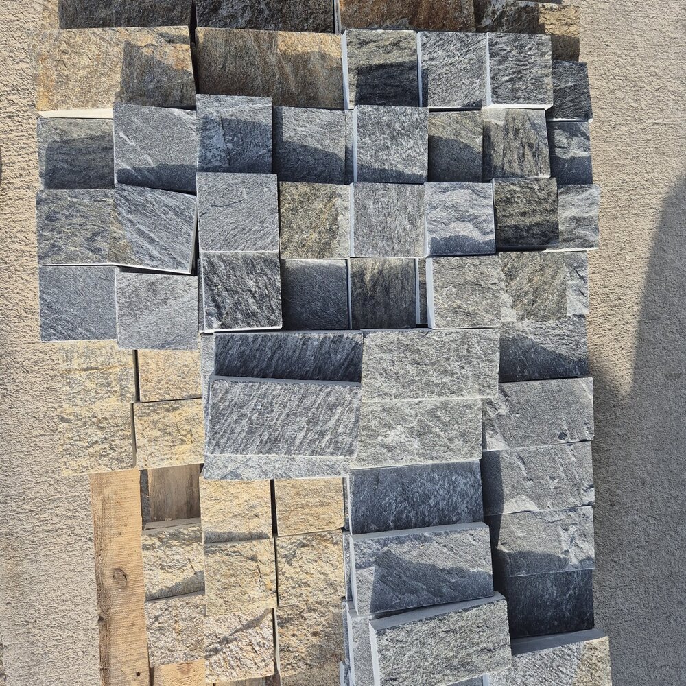 Павета от гнайс Графит 10×10×2–3 см, машинно рязани