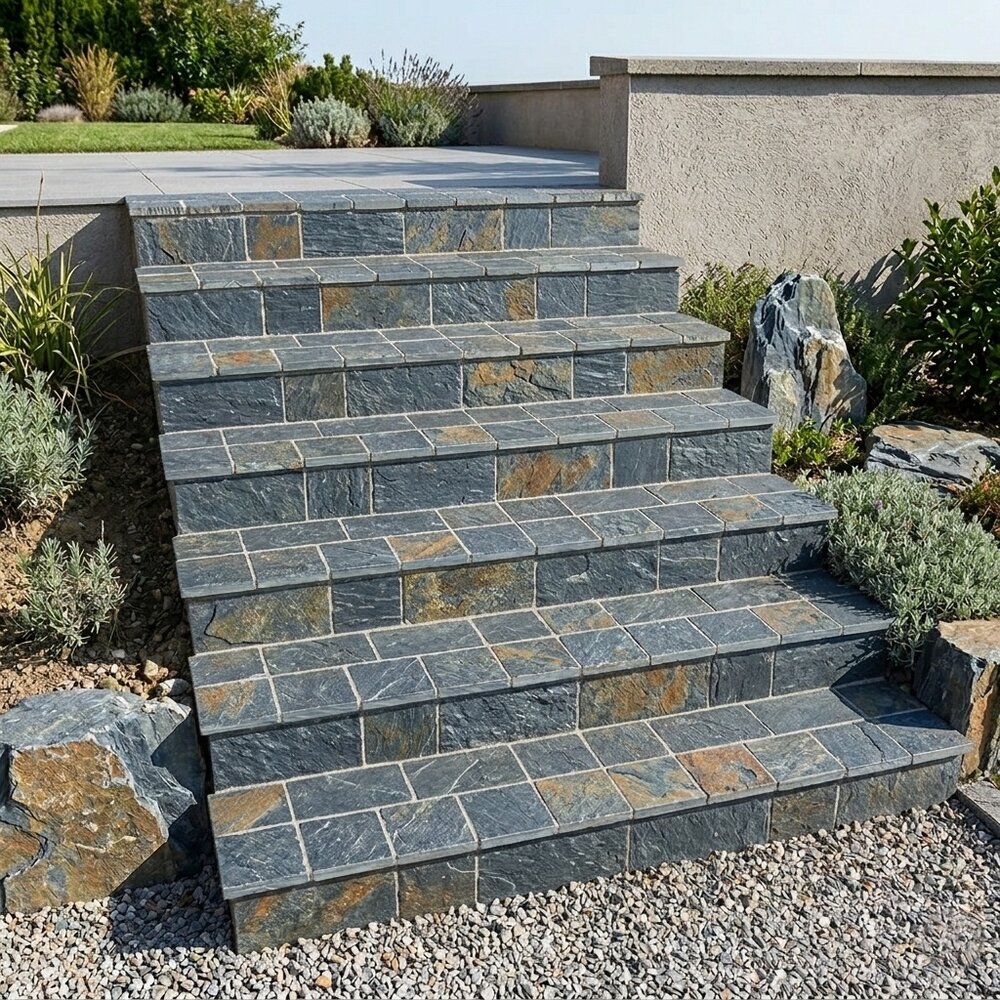 Павета от гнайс Графит 10×10×2–3 см, машинно рязани