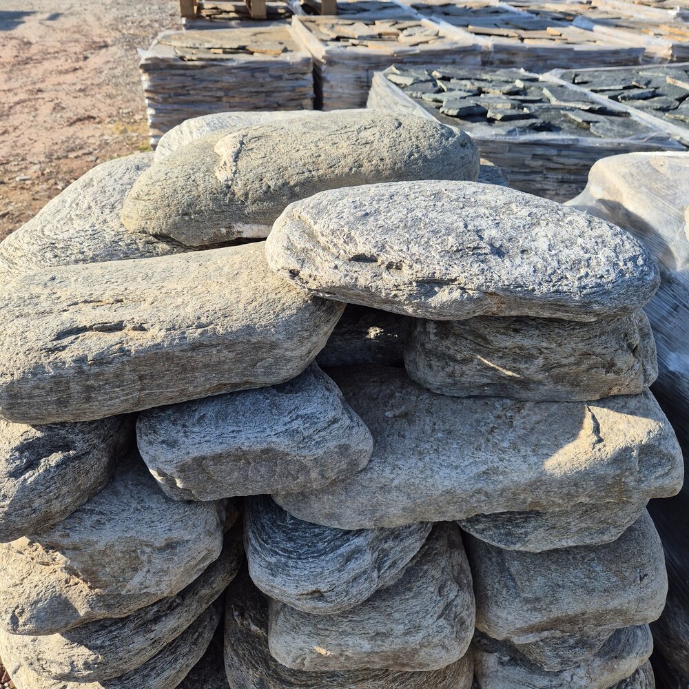 Grey Rounded Stone Stepping Slabs for Garden Paths and Cobblestone – Price per Ton