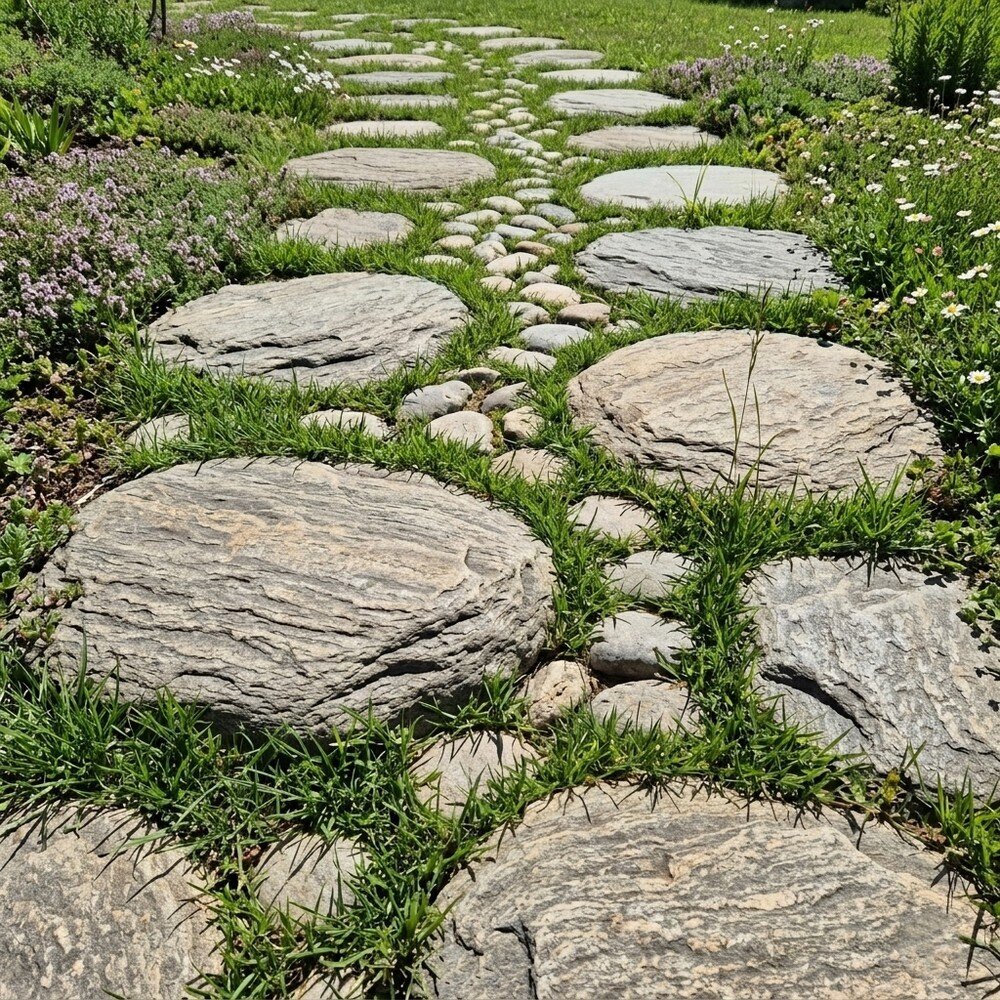 Grey Rounded Stone Stepping Slabs for Garden Paths and Cobblestone – Price per Ton