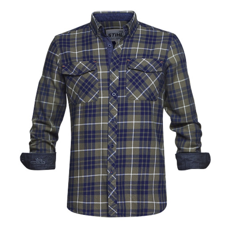 STIHL Checked Shirt, Blue Plaid, Sizes S, M, L, XL, XXL