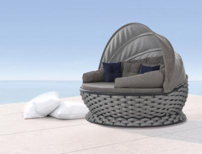 HORECANO-Кръгъл диван със сенник-OUTDOOR MIAMI СВЕТЛО СИВ (NT014-N1007)