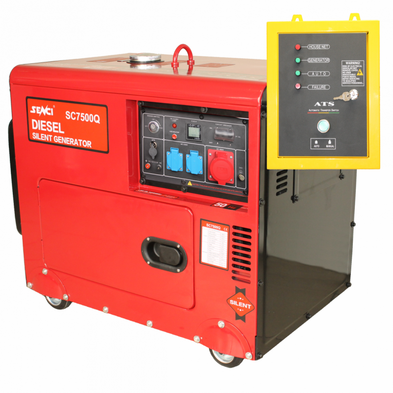 Безшумен дизелов генератор Senci SC-7500Q-3, 380V, 6kW, с ATS табло
