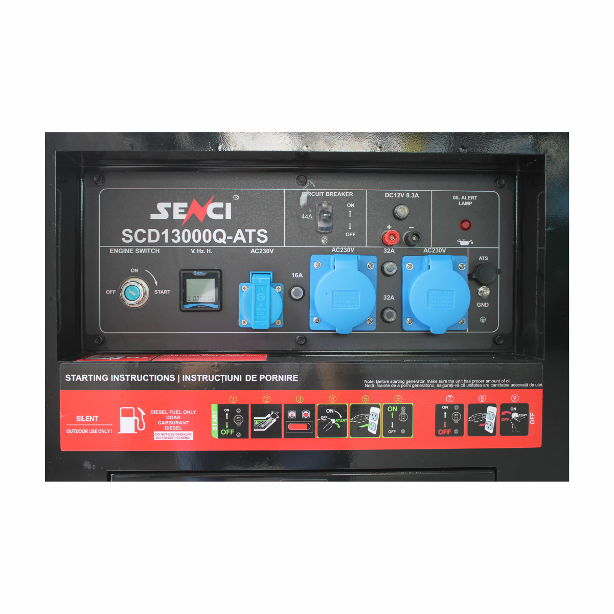 Шумоизолиран дизелов монофазен генератор SENCI SCD 13000 Q-ATS – 11 kW, 26 л, 2 цилиндров двигател, AVR