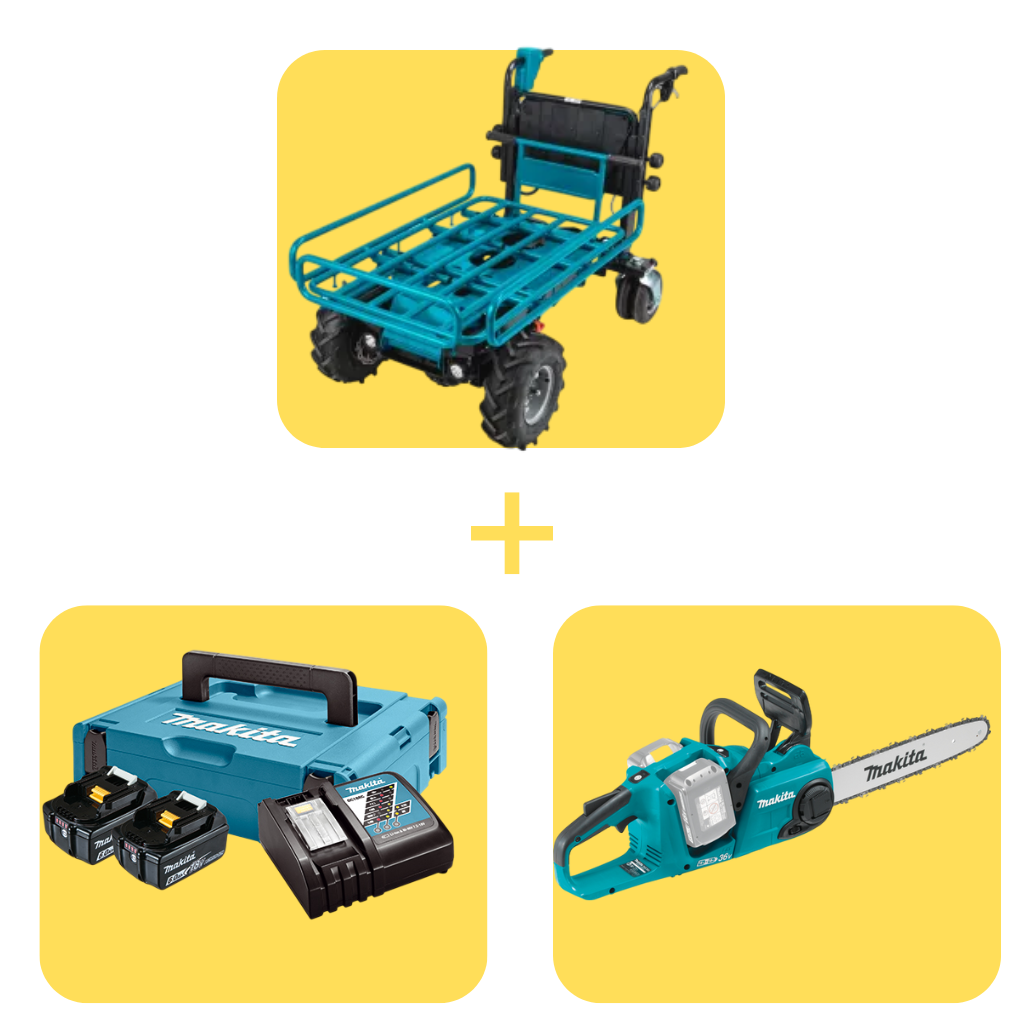 Акумулаторен мини дъмпер Makita DCU604Z + Верижен трион DUC353Z + LXT батерии и зарядно