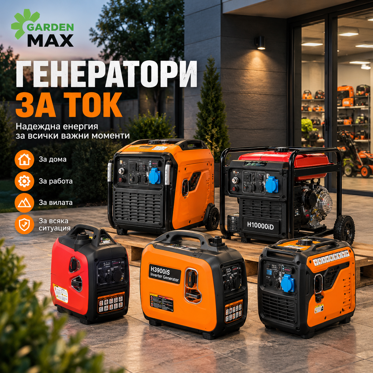 Генератори за ток GardenMAX – инверторни и бензинови генератори за дома, вилата и работа