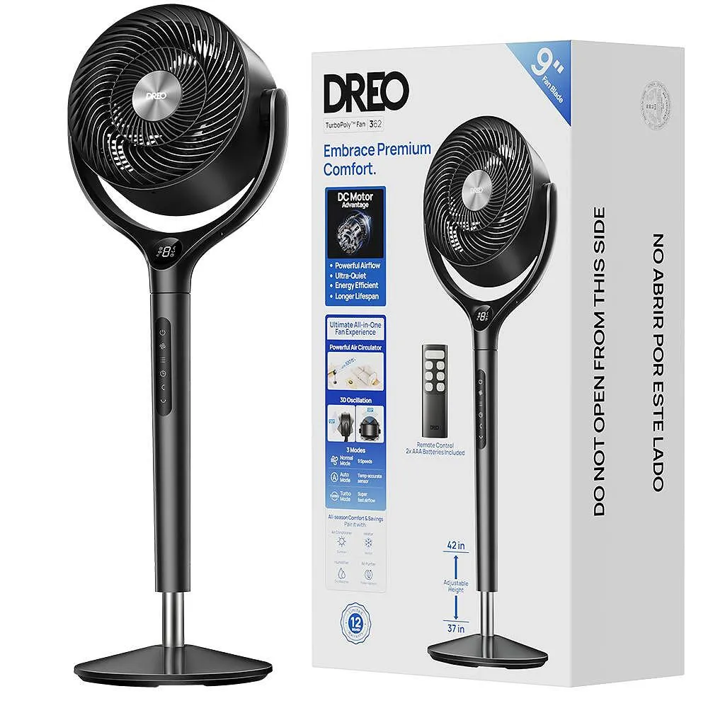 Вентилатор за дома Dreo TurboPoly™ Fan 362 с 3D осцилация, тихо охлаждане и мощен въздушен поток