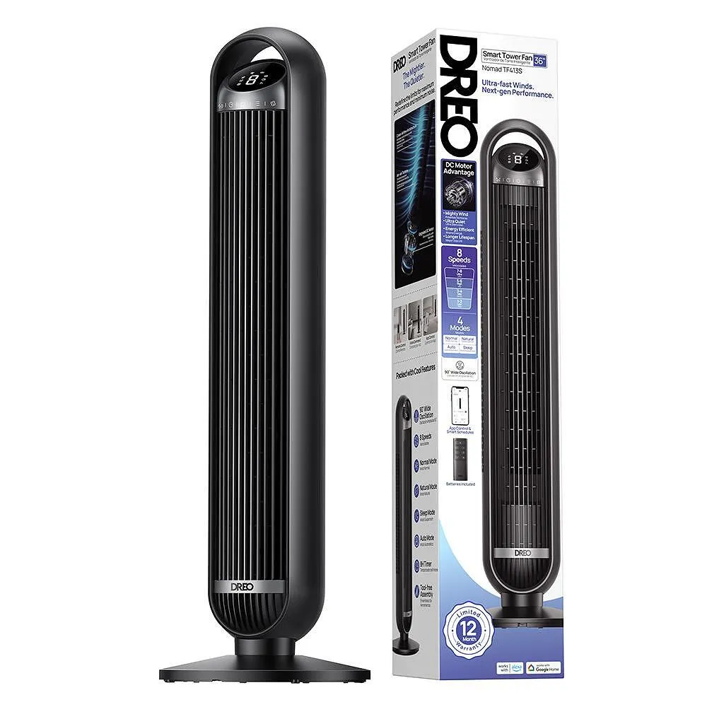 Колонен вентилатор Dreo Tower Fan 413S, 35 W, Wi-Fi, 8 скорости, 1961 м³/ч