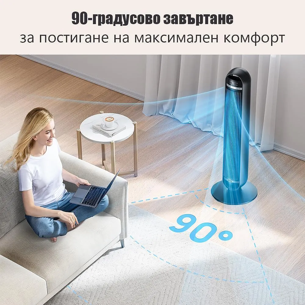 Колонен вентилатор Dreo Tower Fan 413S, 35 W, Wi-Fi, 8 скорости, 1961 м³/ч