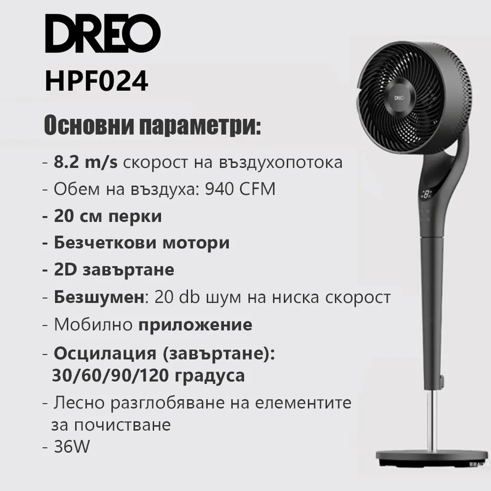 Вентилатор Dreo TurboPoly™ Fan 154, 36 W, 1597 м³/ч, 120°