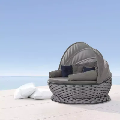 HORECANO-Кръгъл диван със сенник-OUTDOOR MIAMI КРЕМ (NT014- N1002)